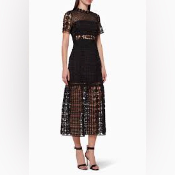 Self-Portrait Floral Lattice Lace Dress in Black - Picture 2 of 16